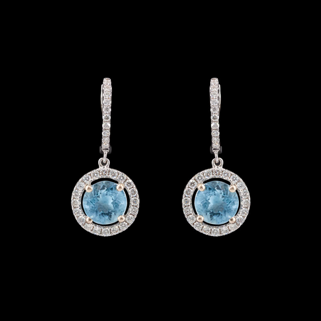 Orecchini In ORO Bianco 18 Kt 750 Con ACQUAMARINA E DIAMANTI A Monachella Donna - Foto 2